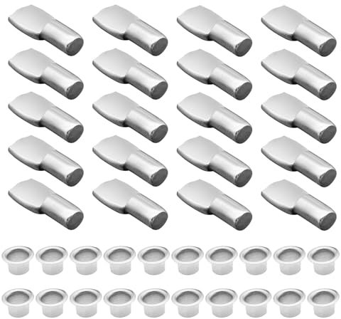 20 Packs 5 mm Shelf Support Nails Hardware Shelf Support Pegs Shelf Pegs with Sleeves for Bookshelf Furniture Wardrobe Closet Cupboard Pantry Shelving (Silver)