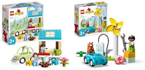 LEGO DUPLO Zuhause auf Rädern, Spielzeugauto mit großen Steinen & DUPLO Town Windrad und Elektroauto, Spielzeugauto-Lernspielzeug