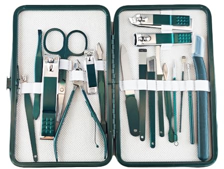 KuqitsBai Maniküre Set 7/15/18 pcs erhältlich Pediküre Kit Nagelset Nagelknipser, poliert Edelstahl Nageletui für Nagelpflege Beauty Zuhause und Reisen (Jadegrün 18er)