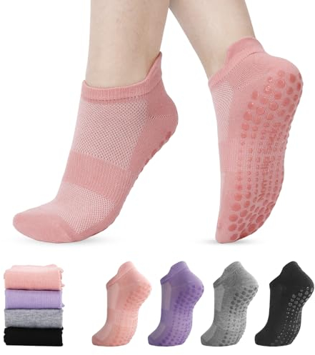 Utensilsto 4 Paar Yoga Socken Damen Anti-Rutsch, Pilates Stoppersocken für Barre, Fitness - Rutschfeste Antirutschsocken