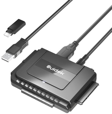 SUIDEK Adaptador USB C a SATA IDE para Disco Duro Externo Universal de 2.5/3.5 Pulgadas, Kit de Convertidor con Adaptador de Corriente de 12 V/2 A