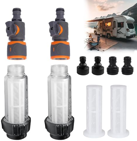Peiyee 2 Pezzi Filtro Acqua Tubo Da Giardino,Filtro Acqua Tubo Camper Con Filtro Di Ricambio Con Adattatore Rapido E Valvola Di Regolazione,Per Idropulitrici Ad Alta Pressione,Irrigazione Da Giardino