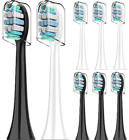 Rebeool 8er Ersatzbürsten Kompatibel mit Philips Sonicare 9000,3100,4500, 4300, 5100,überlegene Zahnreinigung mit innovativen W-förmigen Bürstenköpfe,Schwarz/Weiß Zahnbürstenaufsatz
