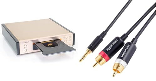 MADISON - MAD-CD10 - Lecteur CD et Tuner FM avec USB et télécommande - Rose Gold brossé & Amazon Basics Câble Adaptateur Audio auxiliaire 3,5 vers 2 RCA pour amplificateurs