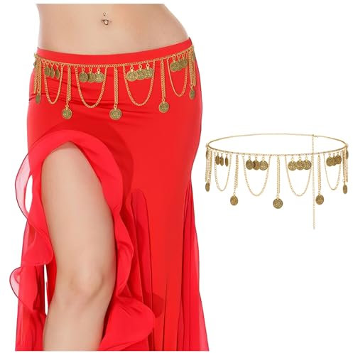 WERFORU Damen Retro Kette Münze Gürtel Fransen Bauchtanz Gürtel Metall Taille Gürtel Hüfte Gürtel, Körper Kette für Frauen Dance Party