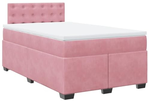 vidaXL Boxspringbett, Polsterbett Bett mit LED Matratze Kopfteil, Bettgestell mit Lattenrost, Doppelbett für Schlafzimmer, Rosa 120x200cm Samt