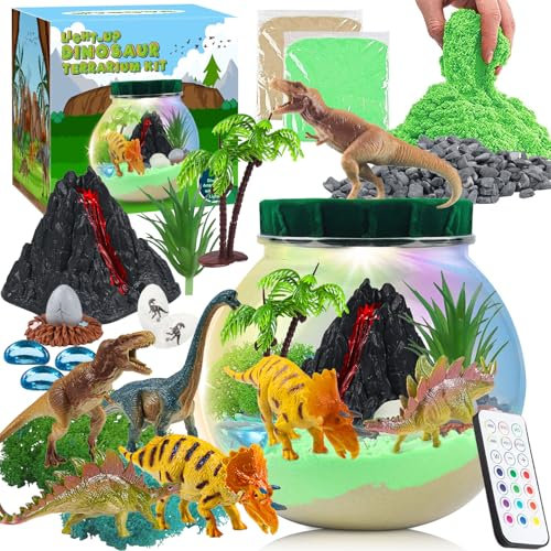 Dinosaurier Spielzeug, DIY Dinosaurier Terrarium Set mit Timing Fernbedienung und farbigen Lichtern, Nachtlicht Selber Basteln Kinder, Wissenschaftliche Bastelsets, Weihnachten Geschenke für Jungen