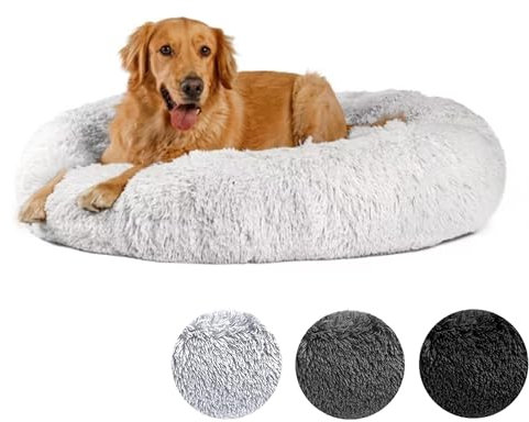 DreamyPets Hundebett Donut - Das Original - waschbar [XL, 120cm, Hellgrau] Hundekissen, Hundekorb, Flauschiges Hundebett für große, mittelgroße & kleine Hunde (Hellgrau, XL)
