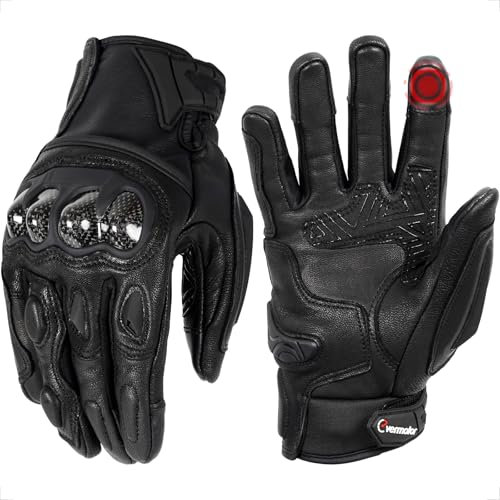 evermotor Motorradhandschuhe aus Ziegenleder für Herren und Damen - Winter Leder Motorrad Handschuhe mit Touchscreen-Funktion und Carbon-Knöchelschutz, ideal für Moped MTB Radfahren Straßenrennen, L