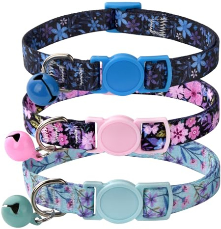 MarukoPet Katzenhalsband mit Sicherheitsverschluss und Glöckchen, Verstellbar Halsband Katze Kitten, 19-30cm, 3-Stück(Set A)