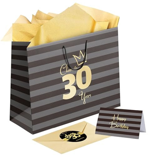 Sumerk 1 Stück 13 Geschenktüte 30 Geburtstag Mann 30th Birthday Gift Bag with Tissue Paper Birthday Greeting Cards Stickers Paper Gift Bags for Women Men Girls