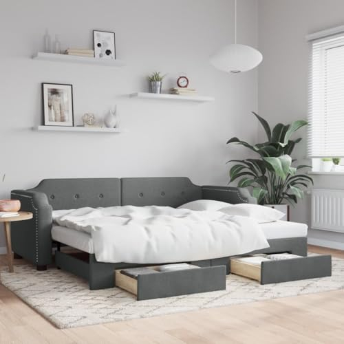 Xichuzi Tagesbett Ausziehbar mit Schubladen Dunkelgrau 90x200 cm Stoff, Schlafsofa, Daybed, Bettsofa, Sofa Bed, Sofabett, Schlafcouch, Jugendbett, Bettgestell, Bettcouch 3197671