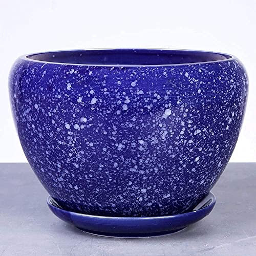 asdchZen Pot De Fleurs Bleu Paon en Terre Cuite Gaufrée pour Balcon, Jardinière D'Intérieur avec Trou De Drainage Et Soucoupe, Bleu, 13 Cm