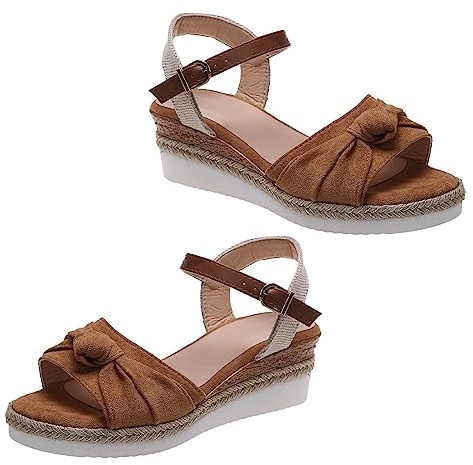 Generico Sandali Comodi Donna con Zeppa Scarpe Ortopedici Aperte Estivi Eleganti Zeppe Donna Estiva con Suola in Corda Bowknot Leggere Sandali con Suola Spessa a Bocca