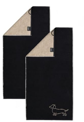 Cawö Handtuch-Set (2 Stück) – Weiche & Saugstarke Frottee Handtücher (50x100 cm) aus Baumwolle – Luxuriös & Flauschig – Ideal für Bad, Gäste, Sauna & Wellness – Hochwertige Qualität – Dackel Schwarz