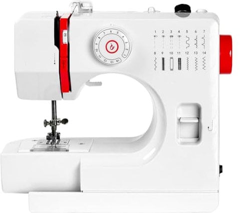 ZPSHYD Elektrische Nähmaschine, tragbar, 14 Stiche, für Anfänger und Kinder, mit Fußpedal, ideal für Kleidung, Taschen und Puppen, Rot und Weiß