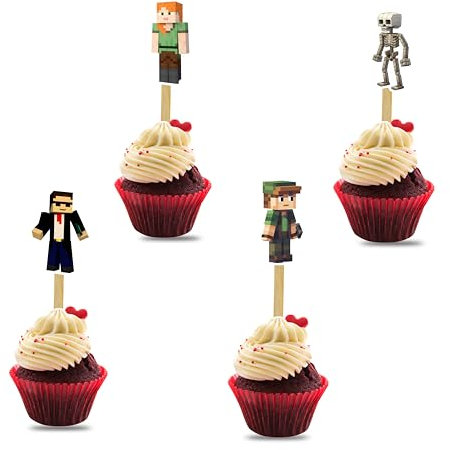 Mincraft pixlated Cupcake Topper - Birthday Decorations.