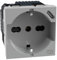 BTICINO MatixGO - Toma Schuko italiana P40 + cargador USB tipo C, Quick Charge, toma eléctrica con alvéolos protegidos, compatible con enchufes italianos/Schuko, 2 módulos, gris, JG4140A16USB