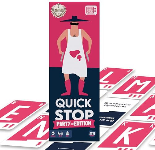 ATM Gaming Quickstop - Das Buchstaben-Duell - Party-Edition - Kartenspiel für Jugendliche und Erwachsene - Schnell und Verrückt - 2 bis 7 Spieler - Kartenspiel ab 16 Jahren - Partyspiel