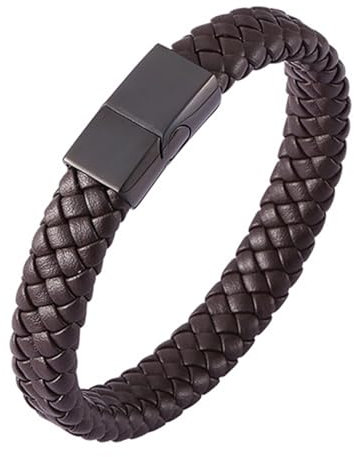 Aotiwe Bracelet Vintage, Leder Armband Herr Breit Schwarz Braun Geflochtene Kordel Im Schlichten Stil aus Stahl 18.5cm