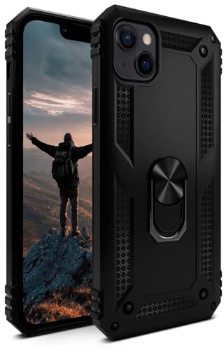 ONEFLOW für iPhone 13 Hülle mit Handygriff Ständer, Outdoor Schutzhülle stoßfest Panzerhülle mit Kameraschutz, Handyhülle Hybrid TPU Case, Titan Cover, matt Schwarz