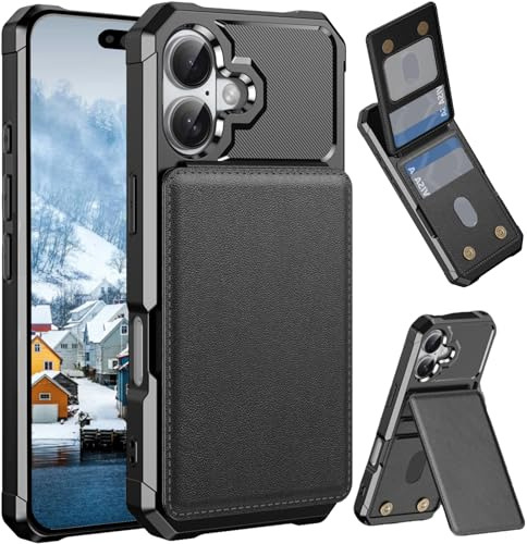 Ysnzaq Coque pour Apple iPhone 17 avec Porte-Carte, Protection Militaire Antichoc Étui avec Portefeuille Antichoc Anti-Rayures Coque Case pour iPhone 17.ZM Black