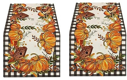 Qusedwey Fall Thanksgiving Tablecloth Table Runner Table Decoration Party Autumn Harvest Style Easy to Use