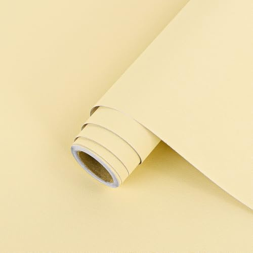 Arthome Abziehen und Aufkleben Tapete,44cmx10m Beige Gelb Matte Klebefolie Möbel,Selbstklebendes Dekoratives Vinyl Papier für Arbeitsplatte,Schrank,Tisch,Regale,Möbel Renovieren
