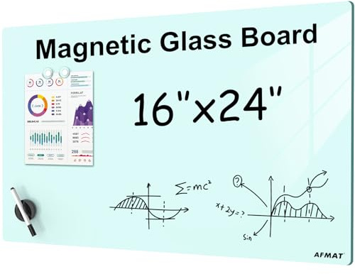 AFMAT Rahmenlose Glas-Magnettafel 60x40 cm, Premium Glas Magnetboard Whiteboard, Hochglänzend, Magnettafel für Wand - Inkl. Magnete, Stift & Tafellöscher, Whiteboard für Büro, Küche, Wohnung,Weiß,GB05