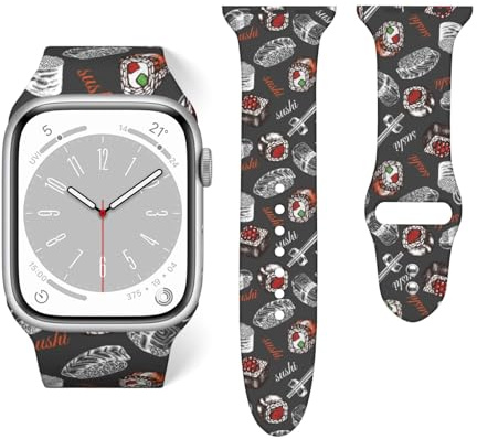 Salelf Japanisches Sushi-Hashi-Armband für Apple Watch, extra lang, mit doppelter Schnalle, dehnbares Silikonarmband, sportliches Modearmband für Damen und Herren, kompatibel mit iWatch Serie 9/8/SE