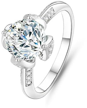 Mesnt Ring Weißgold 585, Damen 14 Karat Weißgold Runder Ring mit 8 mm Moissanit 2 ct, Größe 60 (19.1)