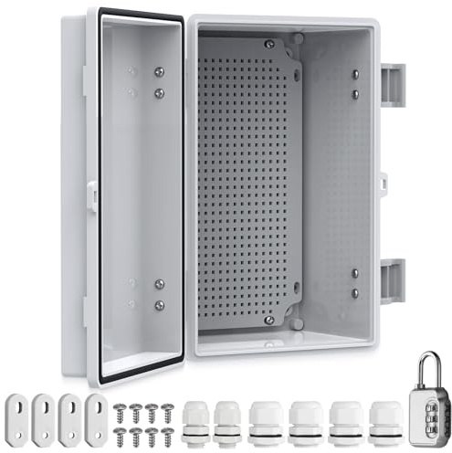 Kamtop Boîtier Électrique Étanche IP67 Extérieur ABS Épais 300×200×160 mm | Couvercle Gris, Coffret Électrique Plastique avec Plaque de Montage et Serrure, Protection Câble et Raccordement