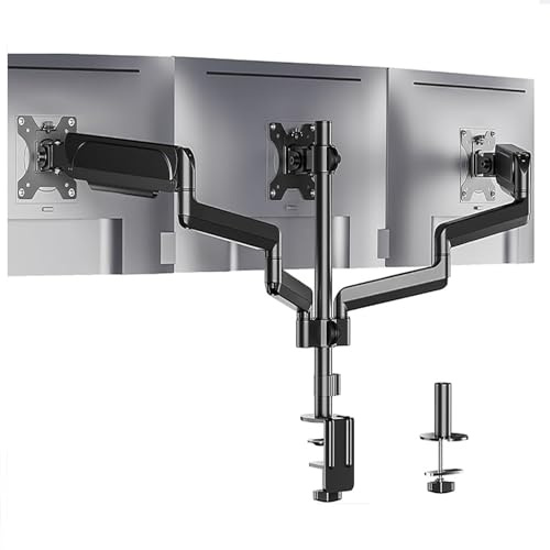 GCLCPAEN Supporto Pneumatico per Monitor A Tre Schermi,Schermi da 27,Vesa 75x75/100x100,Ciascuno 15,4Lb,Morsetto/Occhiello A C,Altezza Regolabile di 10,8,Posizionamento Flessibile,Salva Spazio