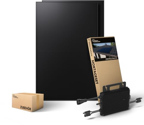 Kleines Kraftwerk 960W Balkonkraftwerk Komplettset Ziegeldach-Halterung – 0% VAT für Privatkunden – 800W Wechselrichter WiFi & Bluetooth, 2× 480W bifaziale Solarmodule, 5 m Kabel – Solaranlage