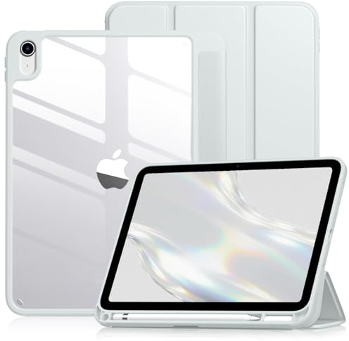 Vobafe Case for iPad A16 11th Generation 11 Inch 2025/iPad 10th 10.9 2022 | with Pencil Holder, PC Clear Hard Back Cover, Slim Trifold Stand Case Support Touch ID, Auto Wake/Sleep, White