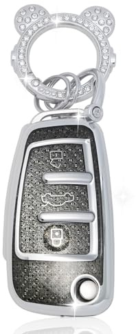 Coque de Clé de Voiture pour Audi，Joli Porte Clé Voiture en Argent Incrusté de Diamants，Accessoire Voiture Compatible avec Audi A3 S3 / A4 S4 RS4 / A6 S6 RS6 / Q7 / TT TTS / R8 (Noir)