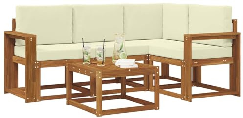 vidaXL Outdoor-Sofagarnitur mit Kissen 5 pcs Natur und Creme, Garten-Sofa-Set, Moderne Outdoormöbel, langlebige Lounge für die Terrasse, Bequeme Sitzgruppe