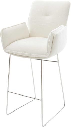 DELIFE Barstuhl NELA-Flex Kufengestell Edelstahl Silberfarben Bouclé Soft Beige