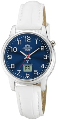 Master Time Funk Quarz Damen Uhr Analog-Digital Lady Line mit Metall Gehäuse (Blau, Weiß)