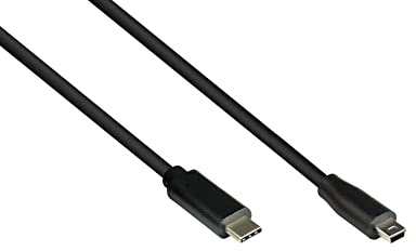 Good Connections USB 2.0 Anschlusskabel - Stecker USB C an Stecker Mini B (5-pin) - Folien- und Geflechtschirmung, KUPFERLEITER - 1,8 m - schwarz, 0,30 m
