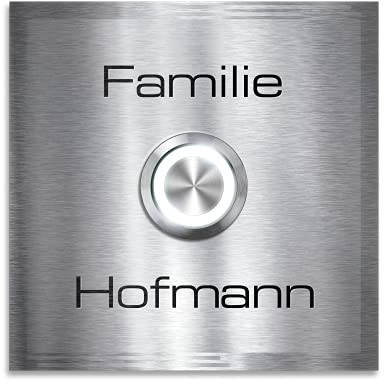 Metzler Edelstahl Türklingel mit Gravur - LED-beleuchtet - Türklingel aus Edelstahl V2A - Klingel-Platte - Moderne Türklingel - Größe: 90 x 90 mm