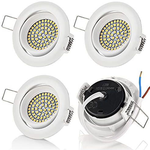 Sweet Led 4er sparpack Flaches Design LED Einbaustrahler Flach | 330 Lumen | 3.5W | 230V | Edelstahl Optik | Rund Einbauleuchten Einbau led (Weiß Rahmen - Warmweiß)