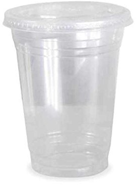 Thali Outlet - 50 x 9oz Clear Re-usable Smoothie Cups 255ml + Flat Lids - Milkshake Cold Drinks Cups