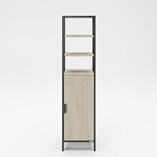 PLAYBOY Badregal mit 3 Fächern und 1 Tür, sanft schliessed, schwarz matt lackiertem Metall, Wild Eiche Holzdekor, Badschrank, Hochregal, Badmöbel, Badezimmerschrank, Retro-Design, Regal