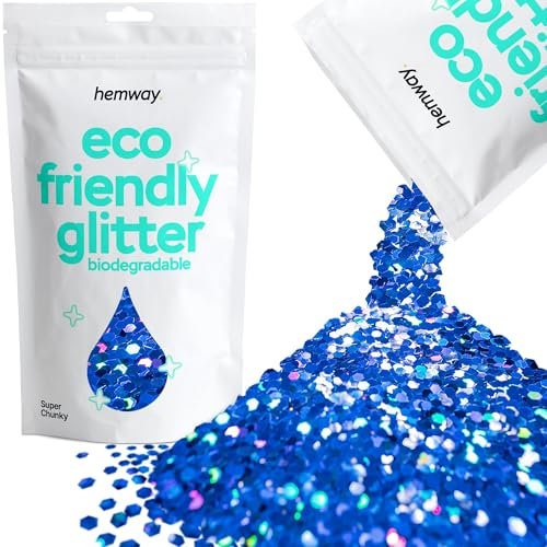 Hemway Eco Friendly Biodegradable Glitter - Sapphire Blue Holographic | 100g Super Chunky Plant-Based Metallic Flakes for Arts & Resin Crafts | Bio Supplies for Hair, Face, Body & Nail Art