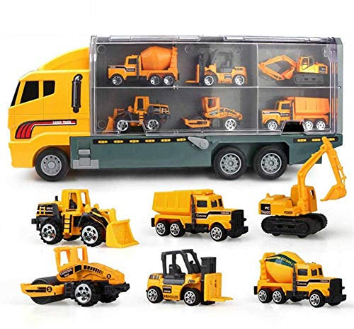 BAKAJI Bisarca con 6 Veicoli da Lavoro Giocattolo per Bambini: Muletto,