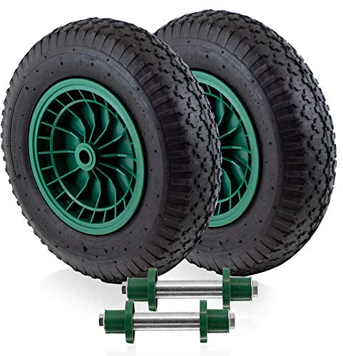 BITUXX Ersatzrad Schubkarrenrad Schubkarre Scheibtruhe Rad Reifen Luftrad Luftbereifung Felge 4.80/4.00 max 250Kg mit Stahlachse 130mm (2 Räder + 2 Achsen)