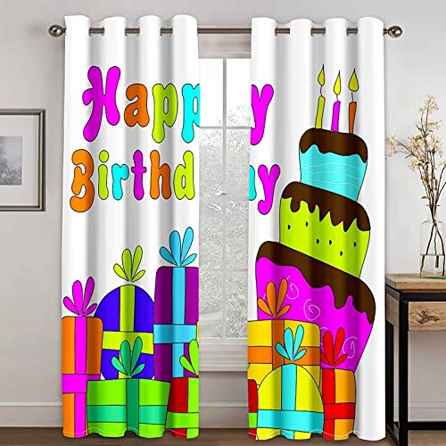 Bishilin Verdunkelungsvorhang Kinderzimmer Blickdicht Vorhänge 2er Set, Happy Birthday Kuchen mit Geschenk Schlafzimmer Vorhang Lang Polyester mit Ösen264x160CM