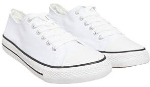 Yours - Canvas Everyday Low Top Round Toe Lace Up Lightweight Rubber Sole Trainers in Wide E Fit - Women's Unisex White 5E