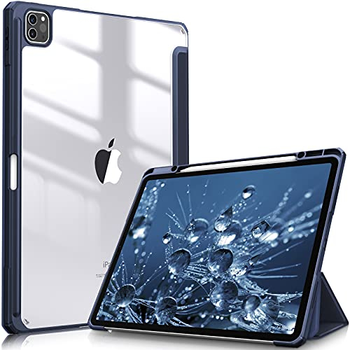 FINTIE Hybrid Hülle für iPad Pro 12.9 2022 (6. Generation)/ iPad Pro 12.9 2021/2020/2018 mit Stifthalter - Stoßfeste Schutzhülle mit transparenter Hartschale auf der Rückseite, Marineblau